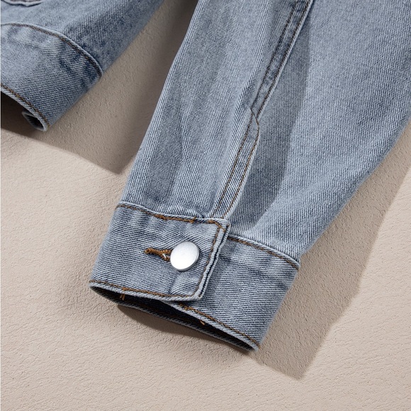 Sky Blue Distressed Pearls Star Cropped
Denim Jacket - Picture 9 of 15